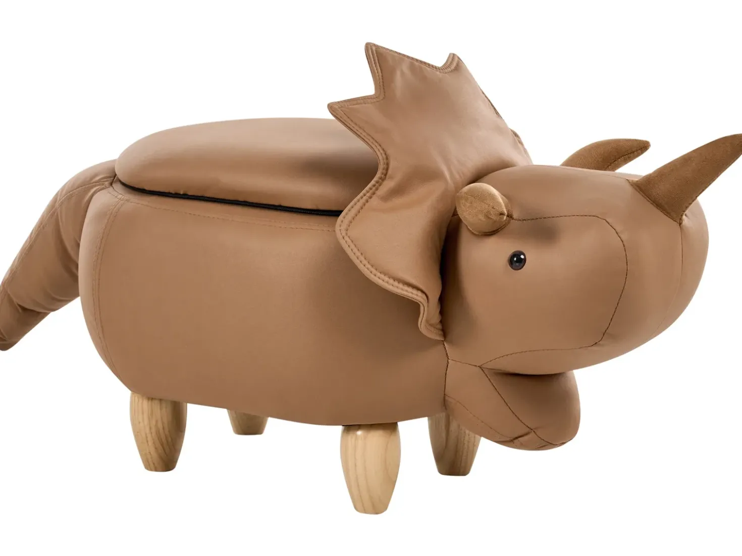 Pouf animaletto contenitore TRICERATOPS Tessuto Marrone Dinosauro