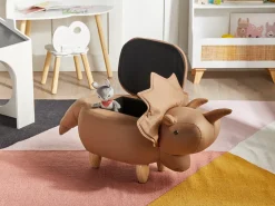 Pouf animaletto contenitore TRICERATOPS Tessuto Marrone Dinosauro