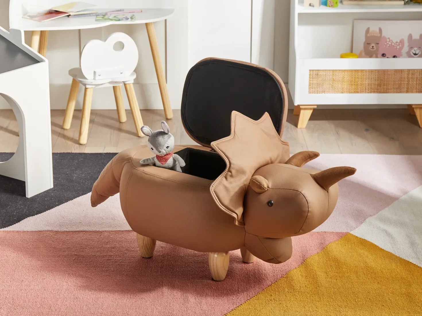 Pouf animaletto contenitore TRICERATOPS Tessuto Marrone Dinosauro