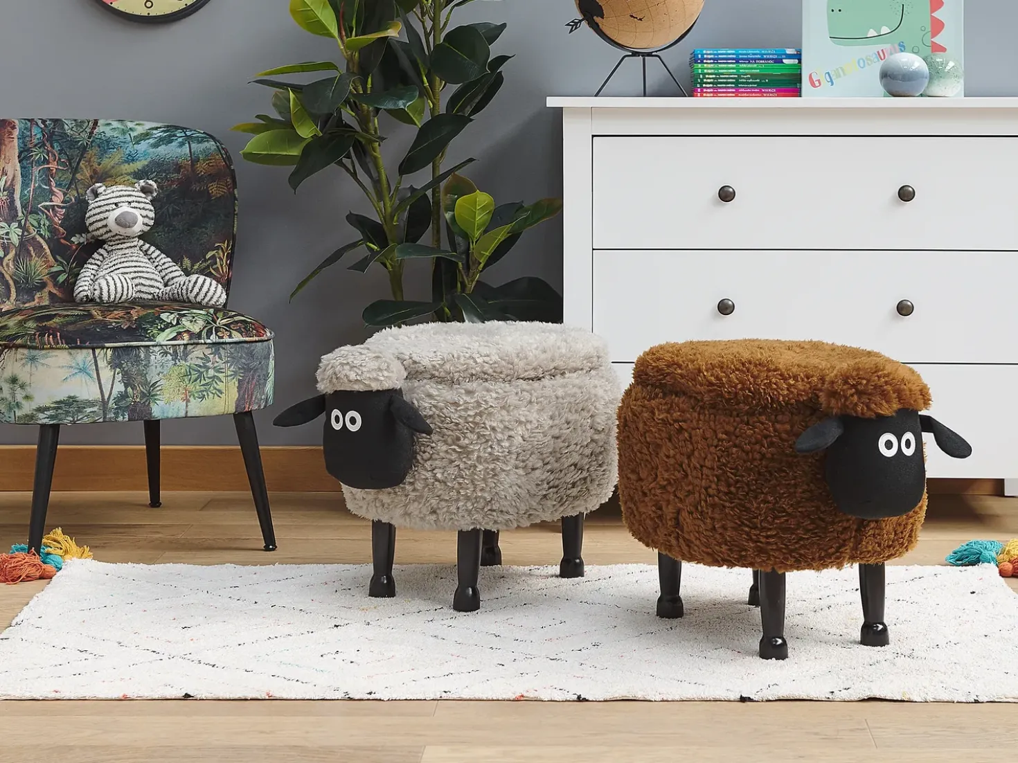 Pouf animaletto contenitore SHEEP Tessuto Grigio Pecora