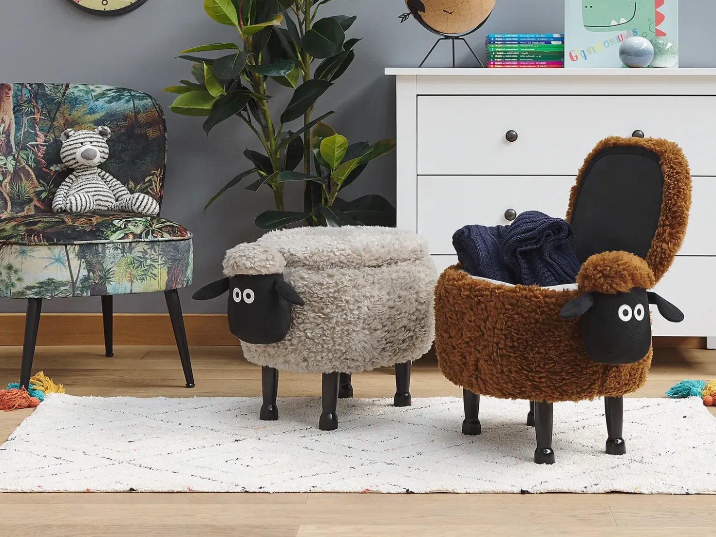 Pouf animaletto contenitore SHEEP Tessuto Grigio Pecora