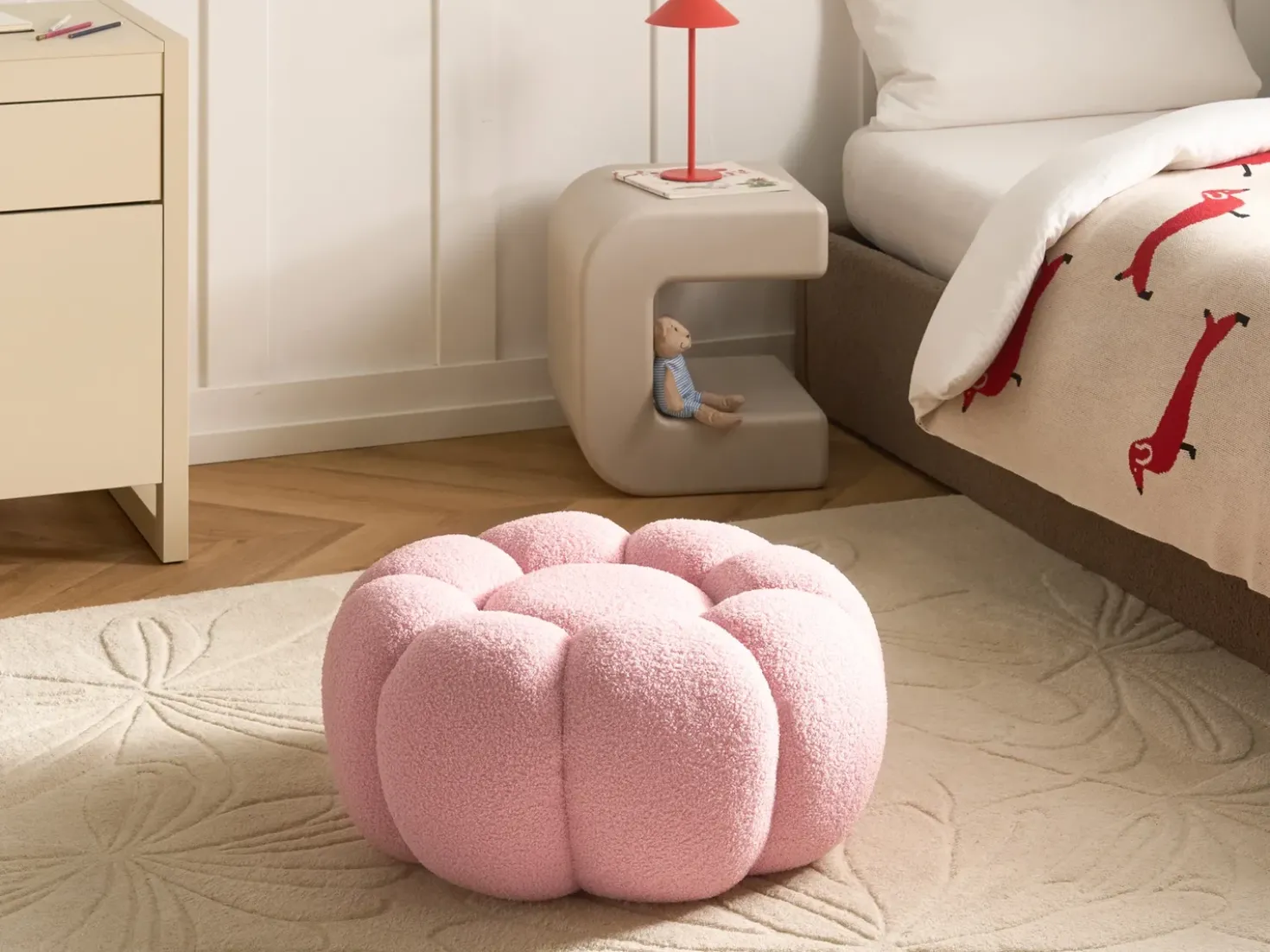 Pouf BEAUFORT Bouclé Rosa