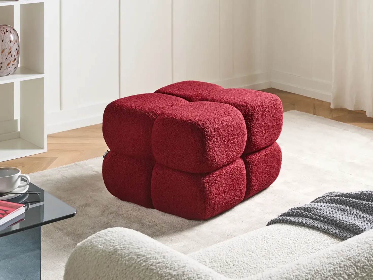 Pouf CALIENTE Bouclé Rosso scuro