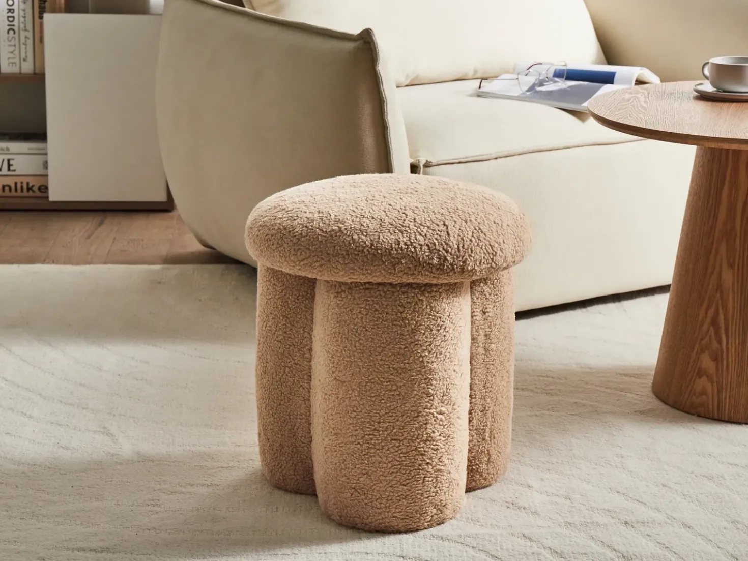 Pouf CARRINGTON Bouclé Beige