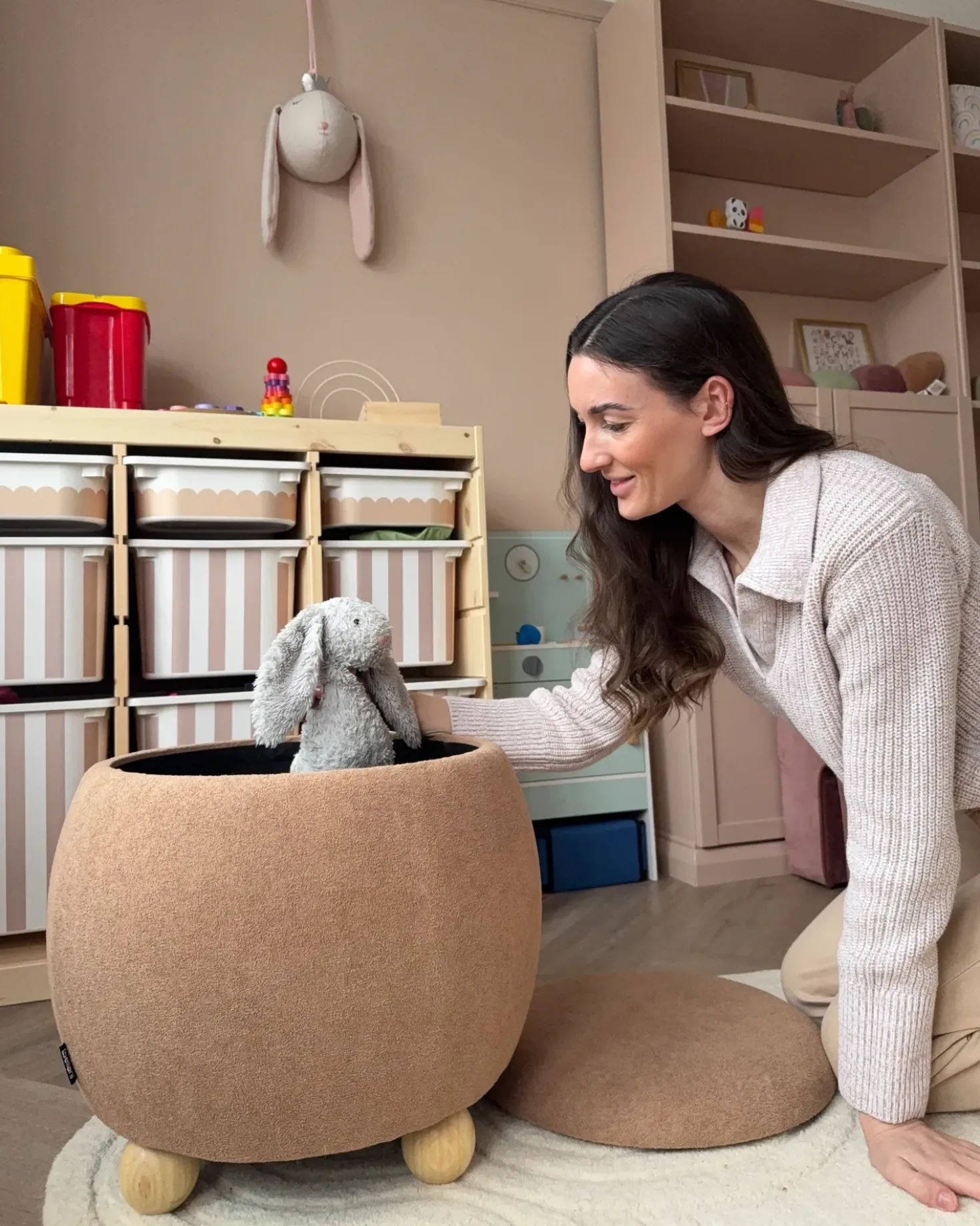 Pouf contenitore ANNABELLA Bouclé Marrone chiaro