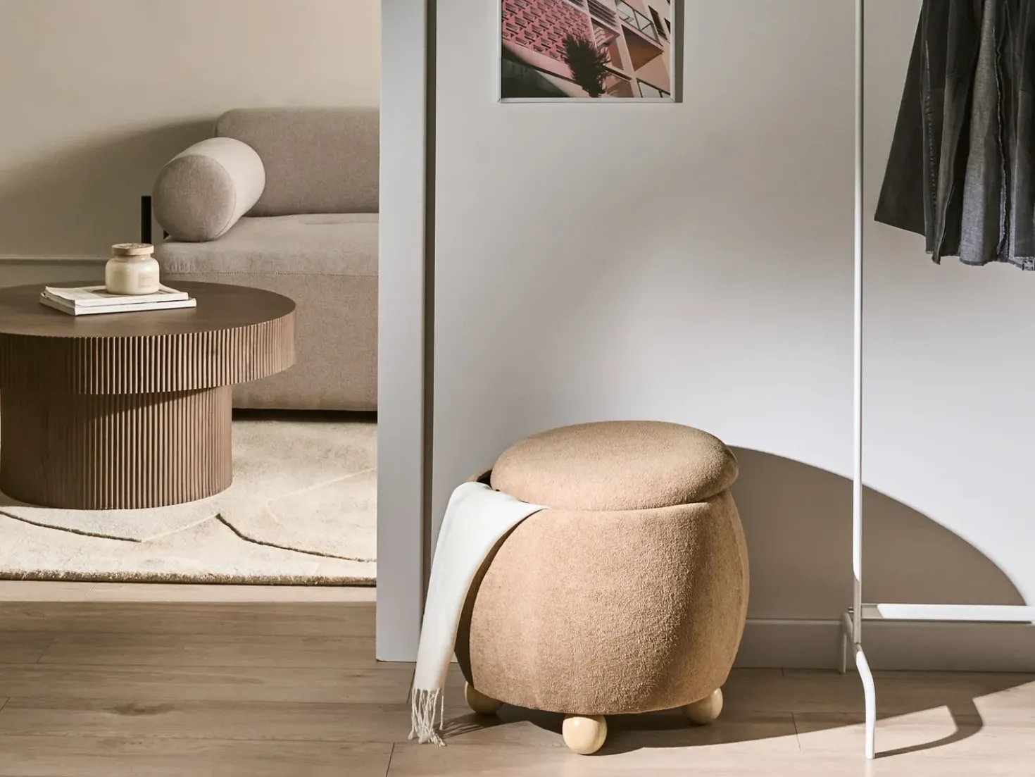Pouf contenitore ANNABELLA Bouclé Marrone chiaro