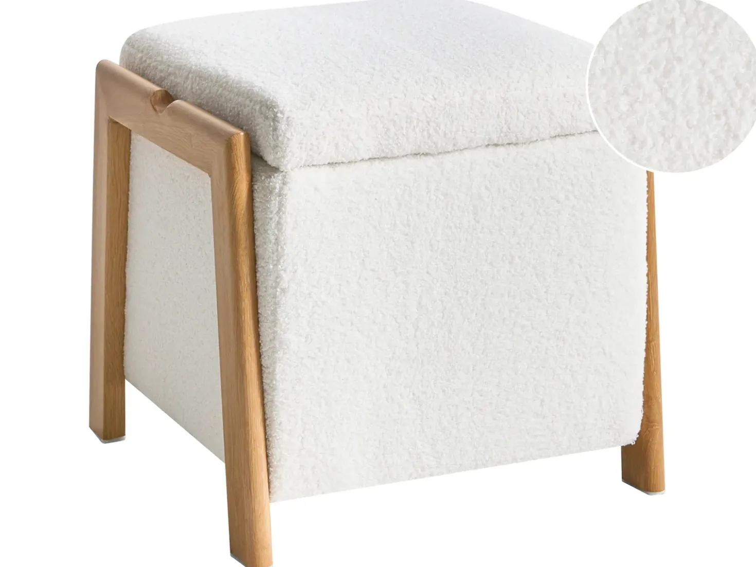 Pouf contenitore EDLAND Bouclé 45 cm 43 cm Bianco
