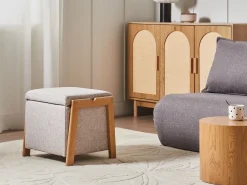 Pouf contenitore EDLAND Tessuto 45 cm 43 cm Beige