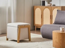 Pouf contenitore EDLAND Tessuto 45 cm 43 cm Beige chiaro