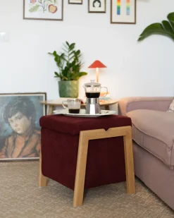 Pouf contenitore EDLAND Tessuto 45 cm 43 cm Bordeaux