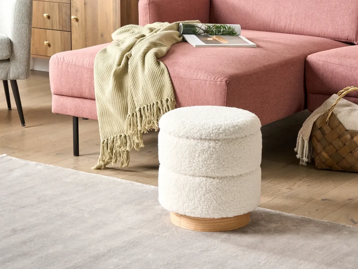Pouf contenitore OGDEN Bouclé Bianco