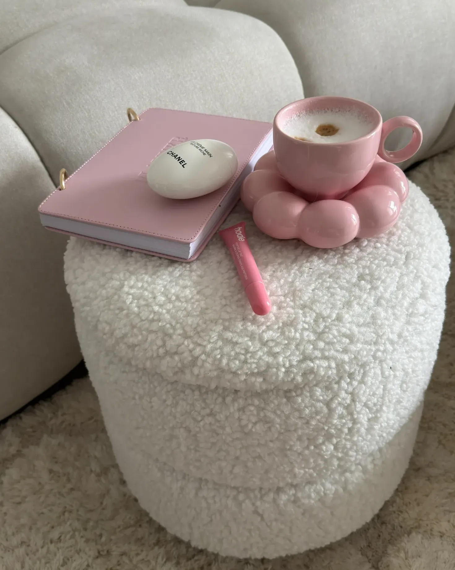 Pouf contenitore OGDEN Bouclé Bianco
