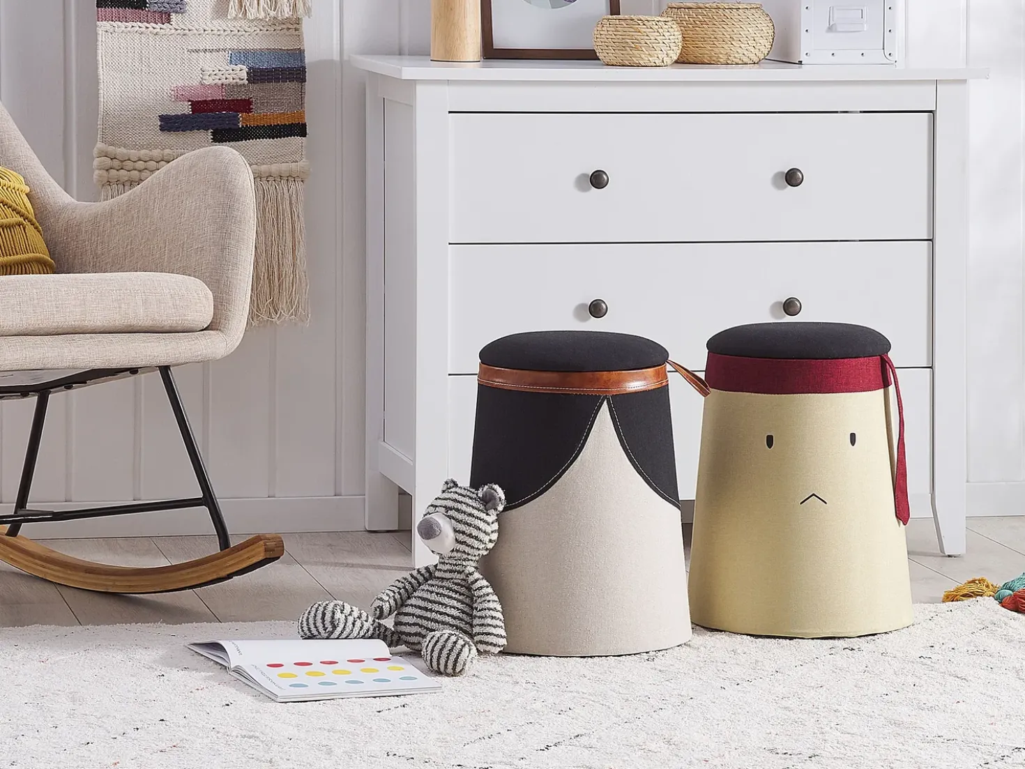Pouf contenitore per bambini APACHE Lino sintetico Beige