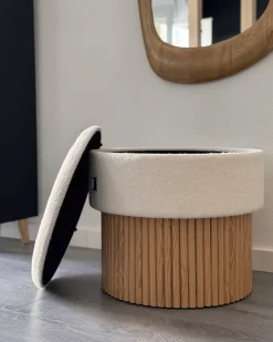 Pouf contenitore RICHEY Bouclé Bianco sporco