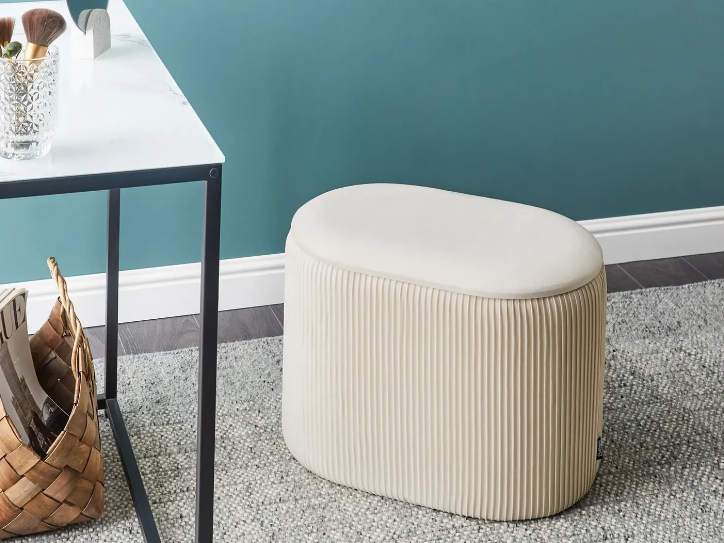 Pouf contenitore RICHLAND Velluto Beige chiaro