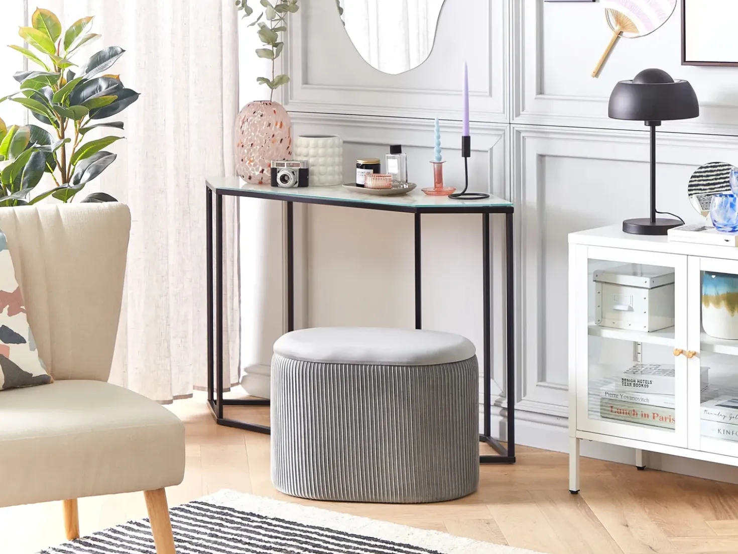 Pouf contenitore RICHLAND Velluto Grigio chiaro