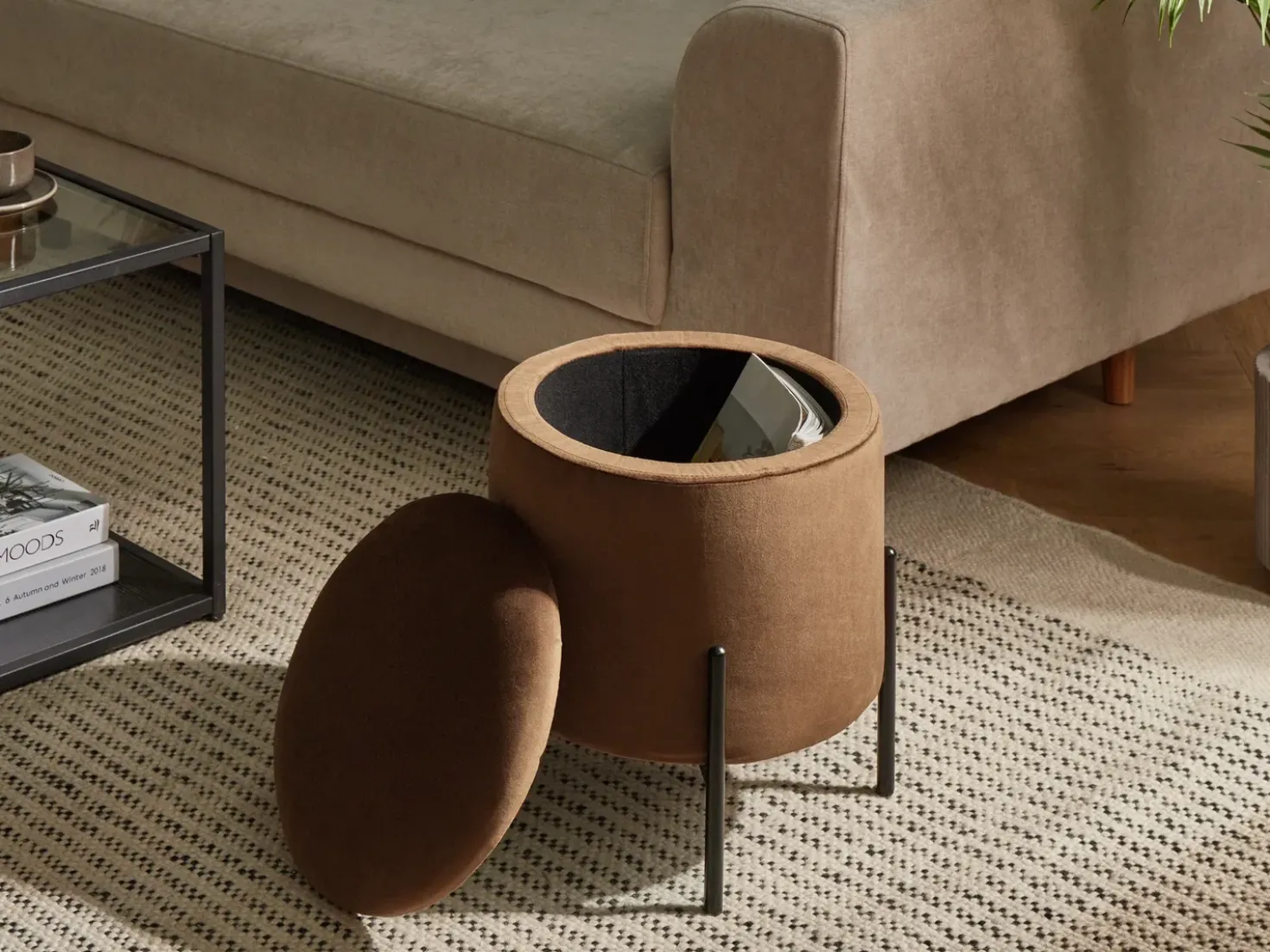 Pouf contenitore WENONA Velluto Marrone scuro