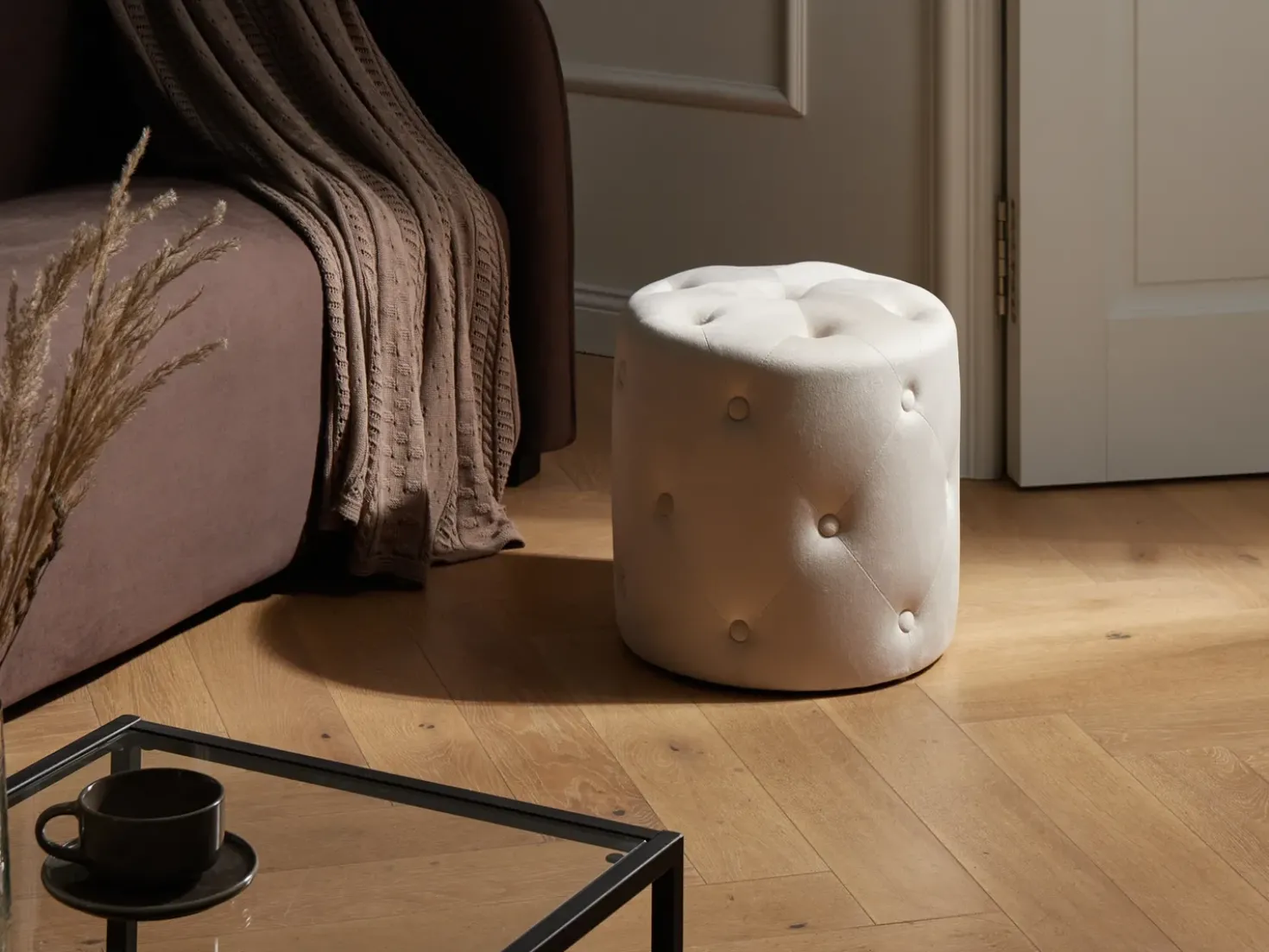 Pouf COROLLA Velluto Bianco sporco