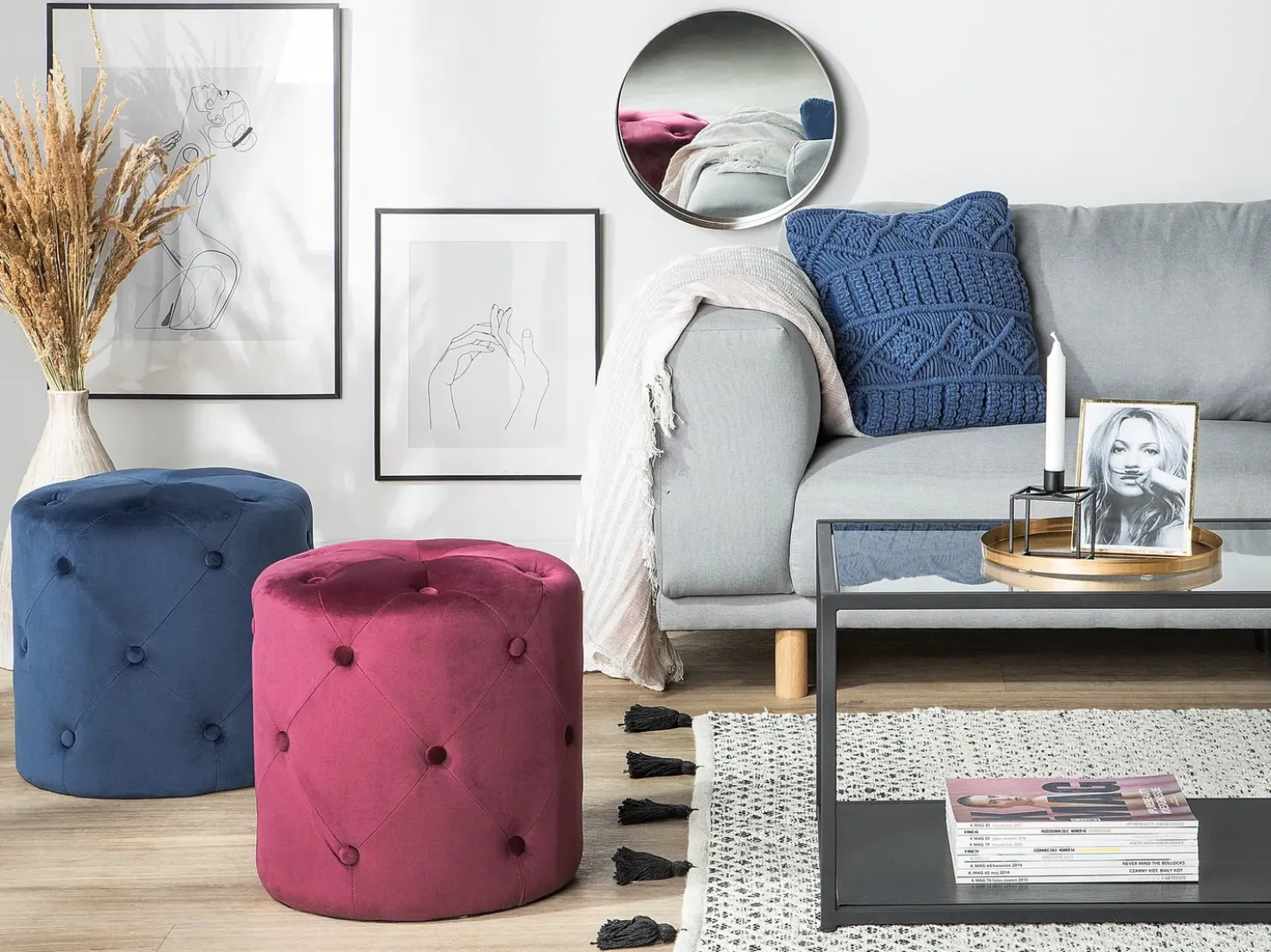 Pouf COROLLA Velluto Blu scuro
