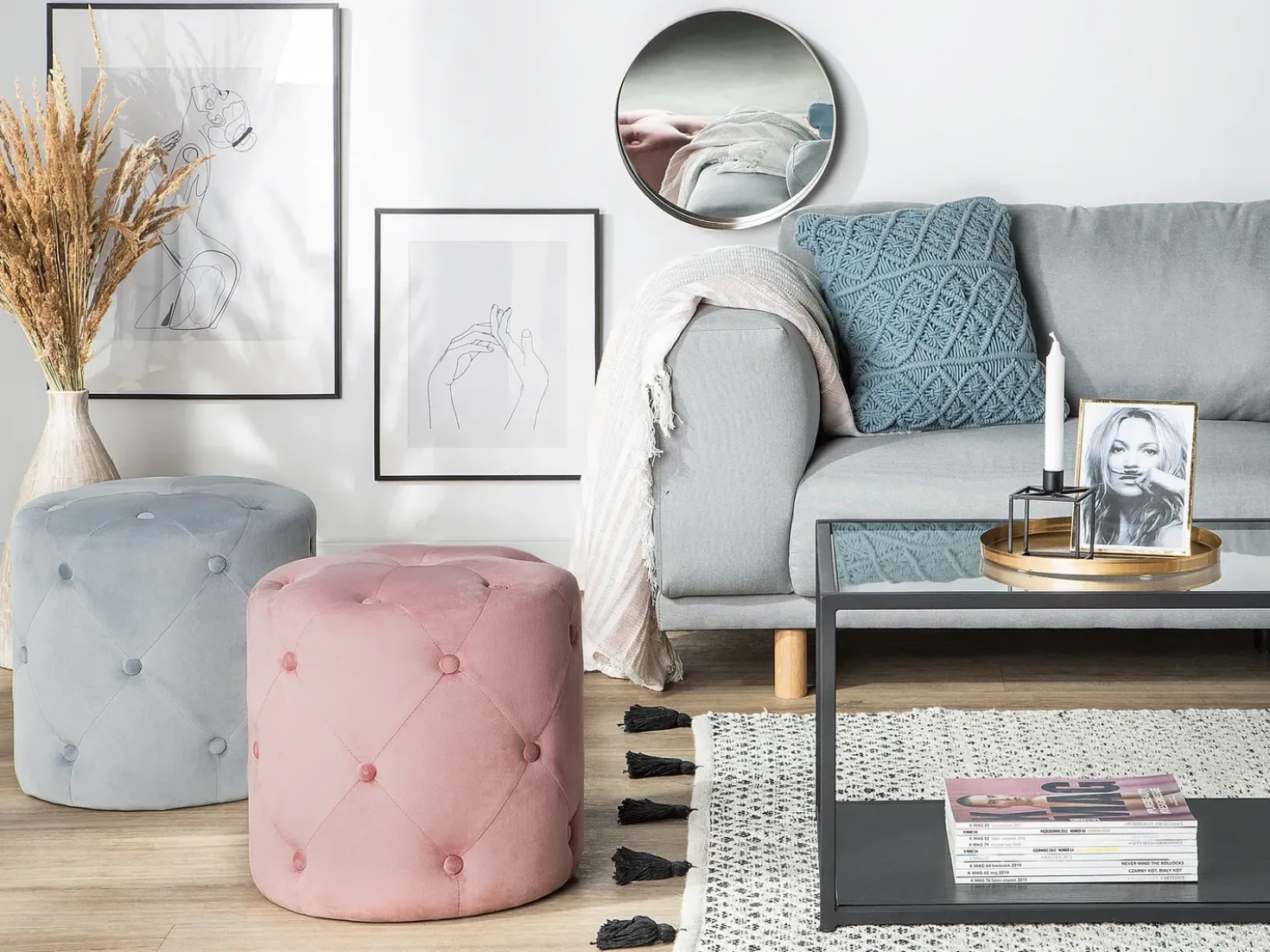 Pouf COROLLA Velluto Grigio chiaro