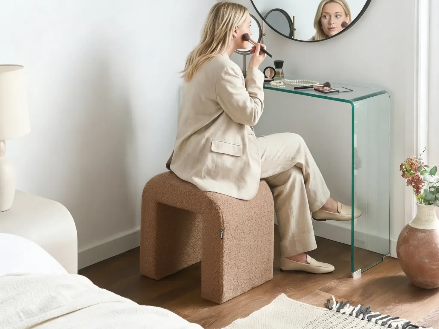 Pouf ESTES Bouclé Marrone chiaro