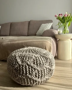 Pouf Macramè TRIMAN Cotone Tortora