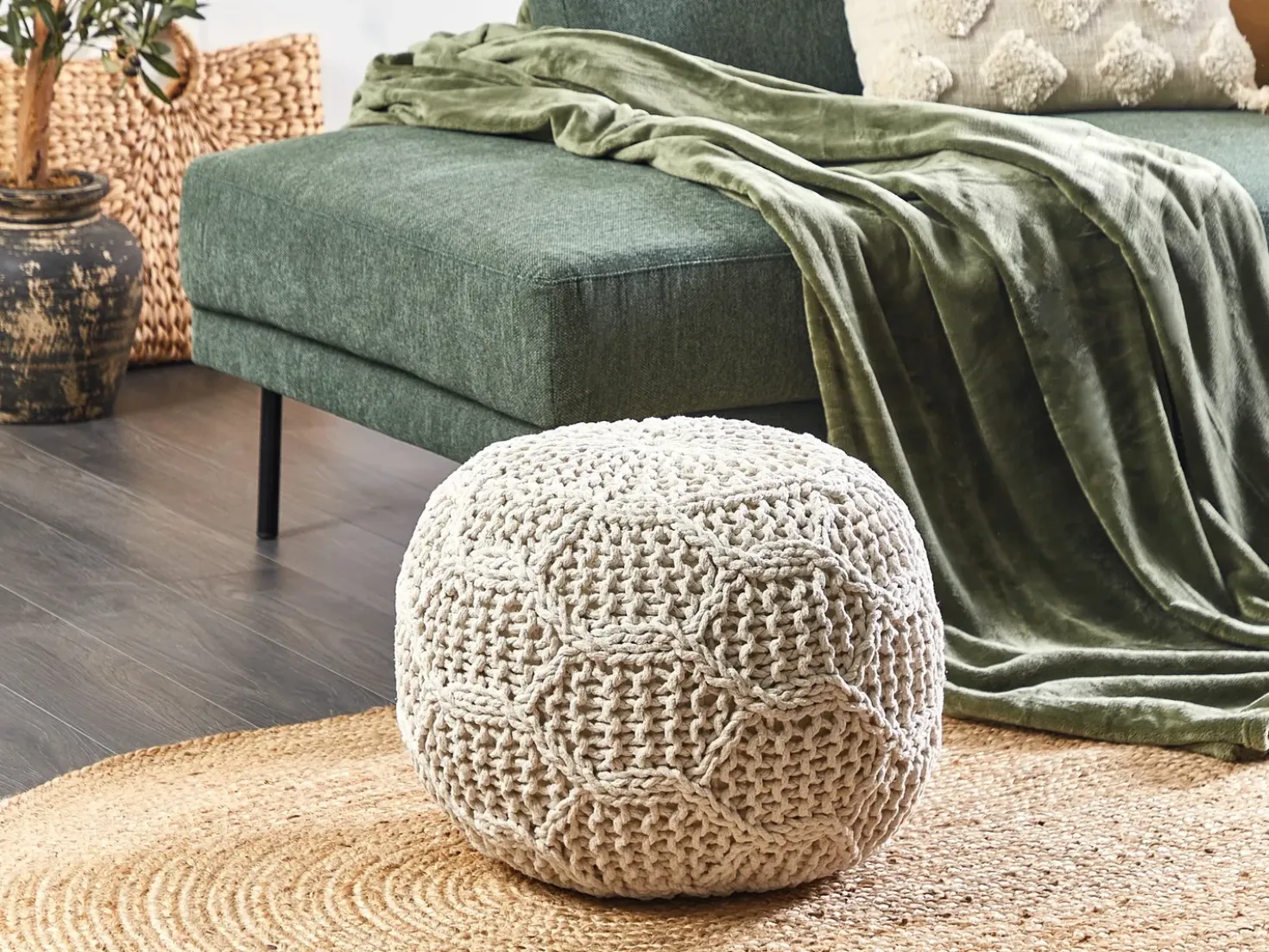 Pouf Macramè TRIMAN Cotone Beige chiaro