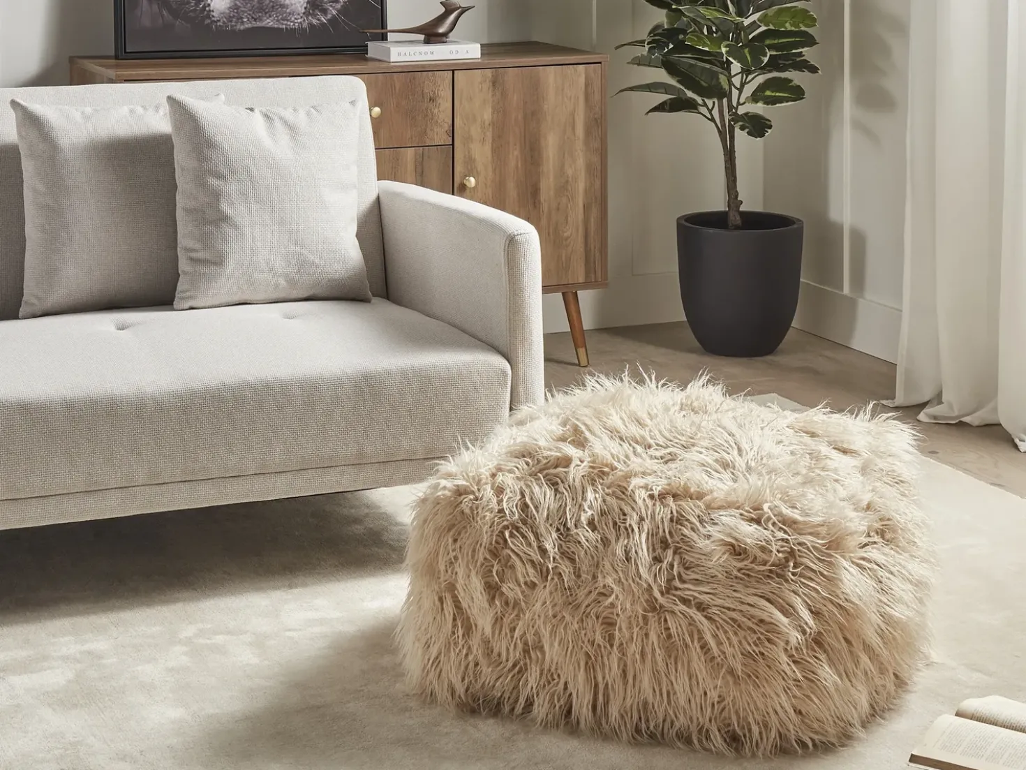 Pouf MUKKI Finta pelliccia Beige