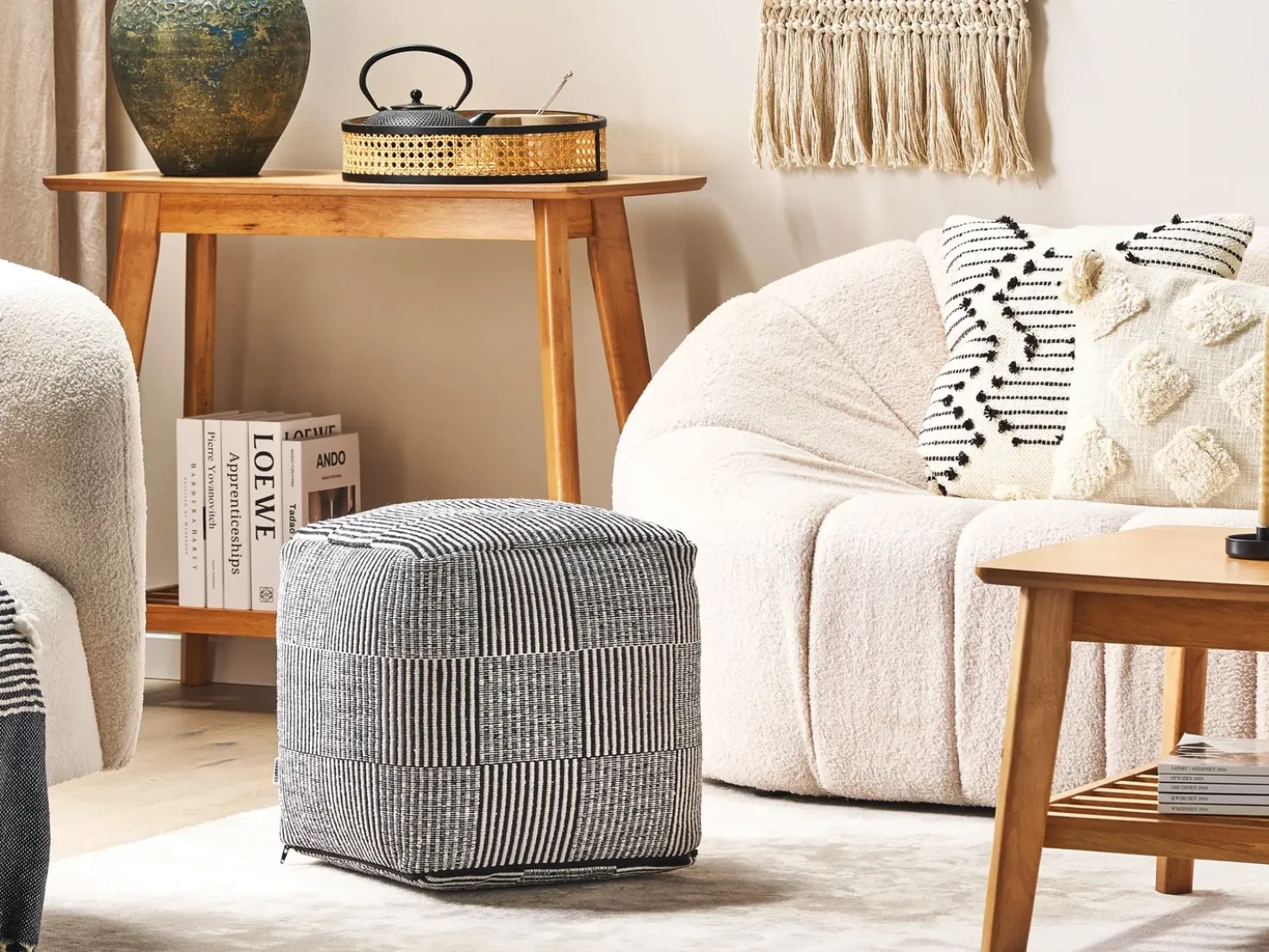 Pouf PANDRAN Cotone Nero/Bianco