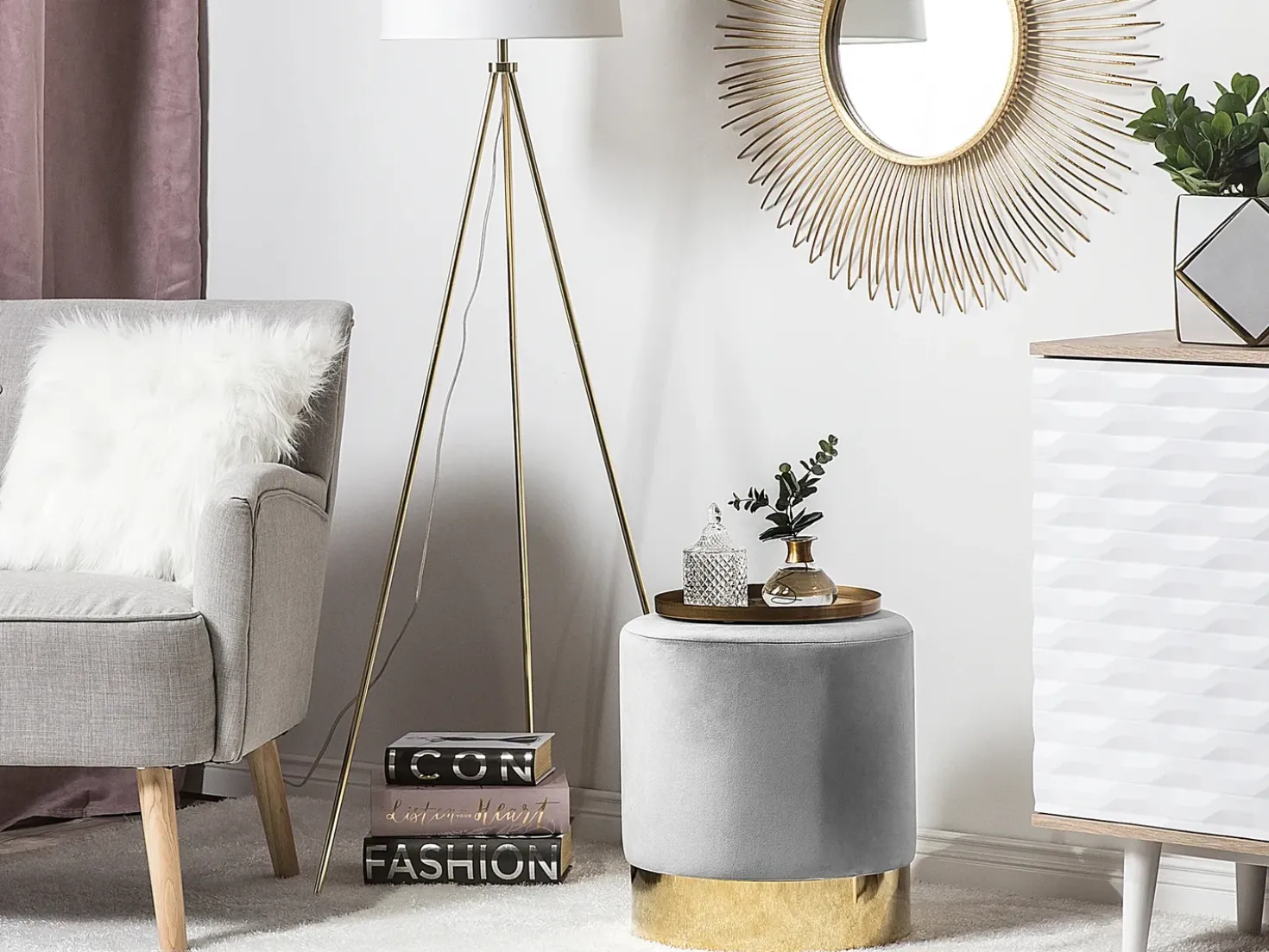 Pouf SOPHIA Velluto Grigio chiaro
