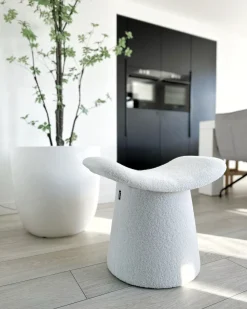 Pouf Trapuntato RIDDLE Bouclé Bianco sporco