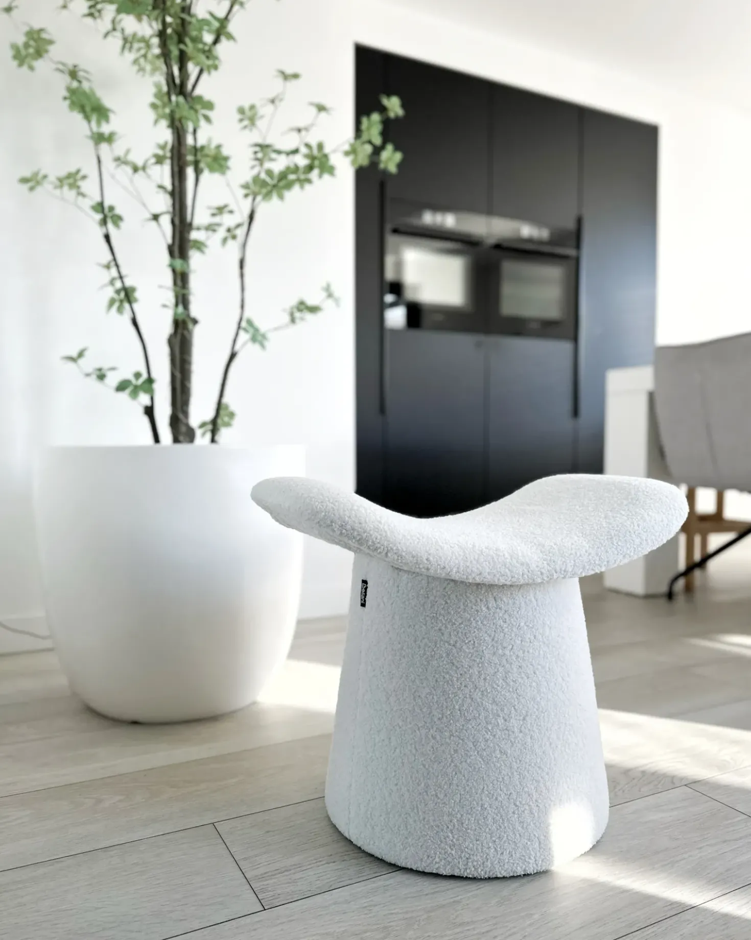 Pouf Trapuntato RIDDLE Bouclé Bianco sporco