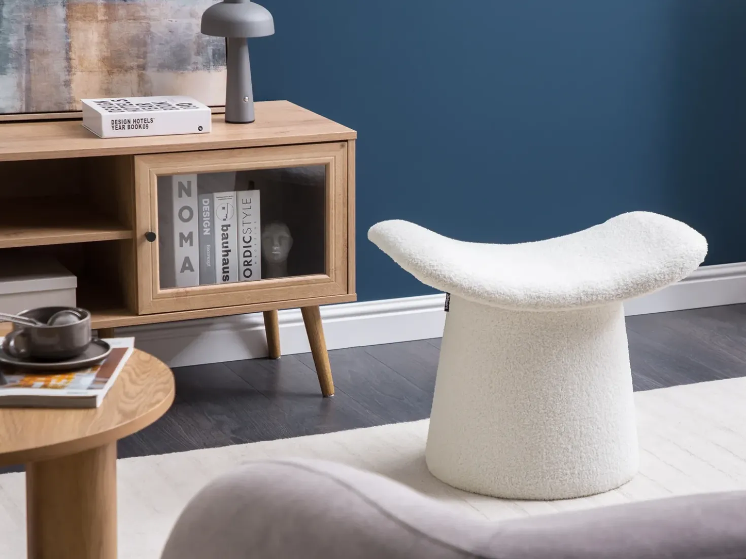 Pouf Trapuntato RIDDLE Bouclé Bianco sporco