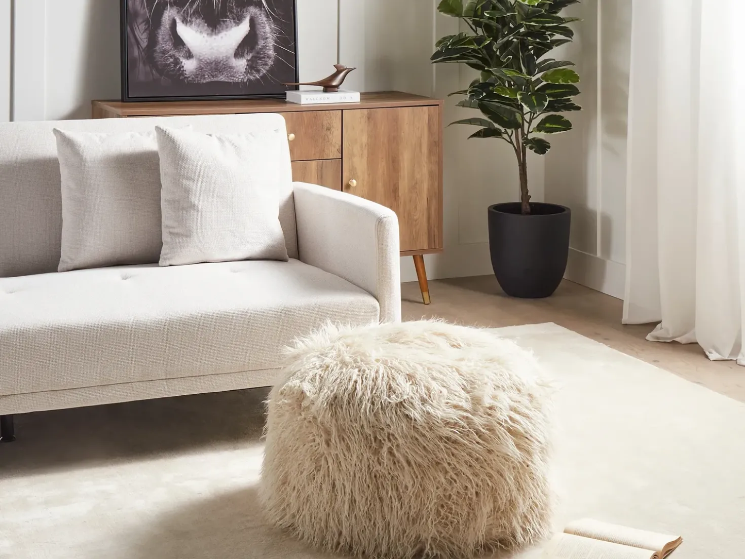 Pouf TUKKI Finta pelliccia Beige chiaro