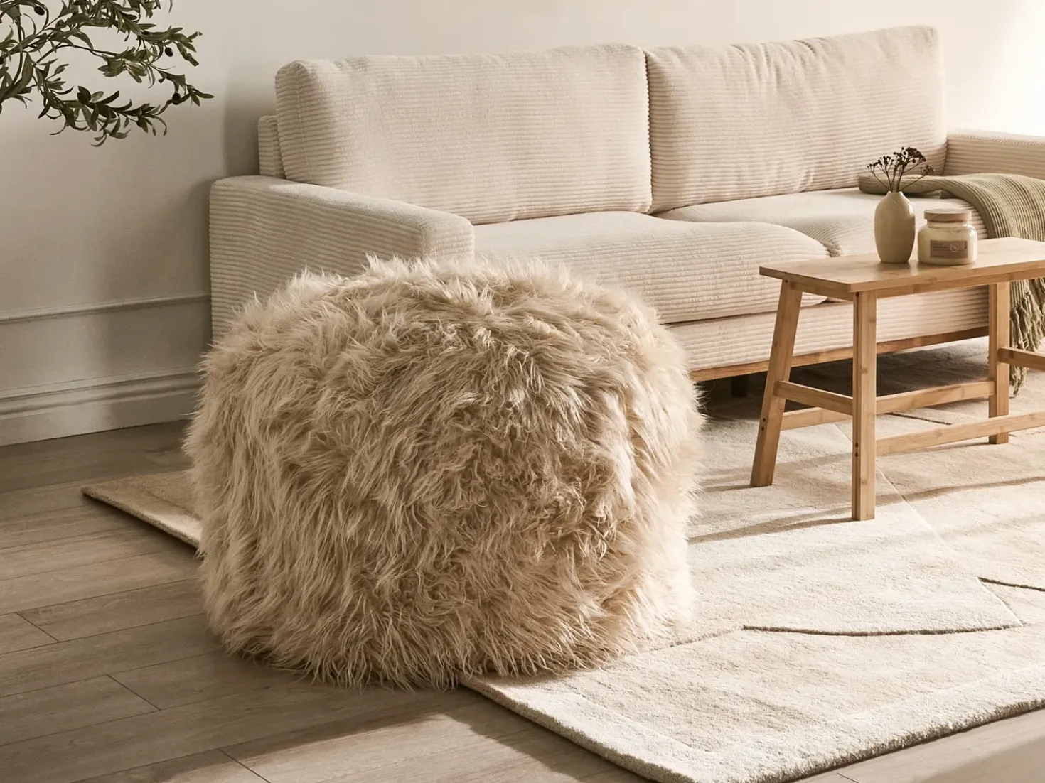 Pouf TUKKI Finta pelliccia Beige chiaro