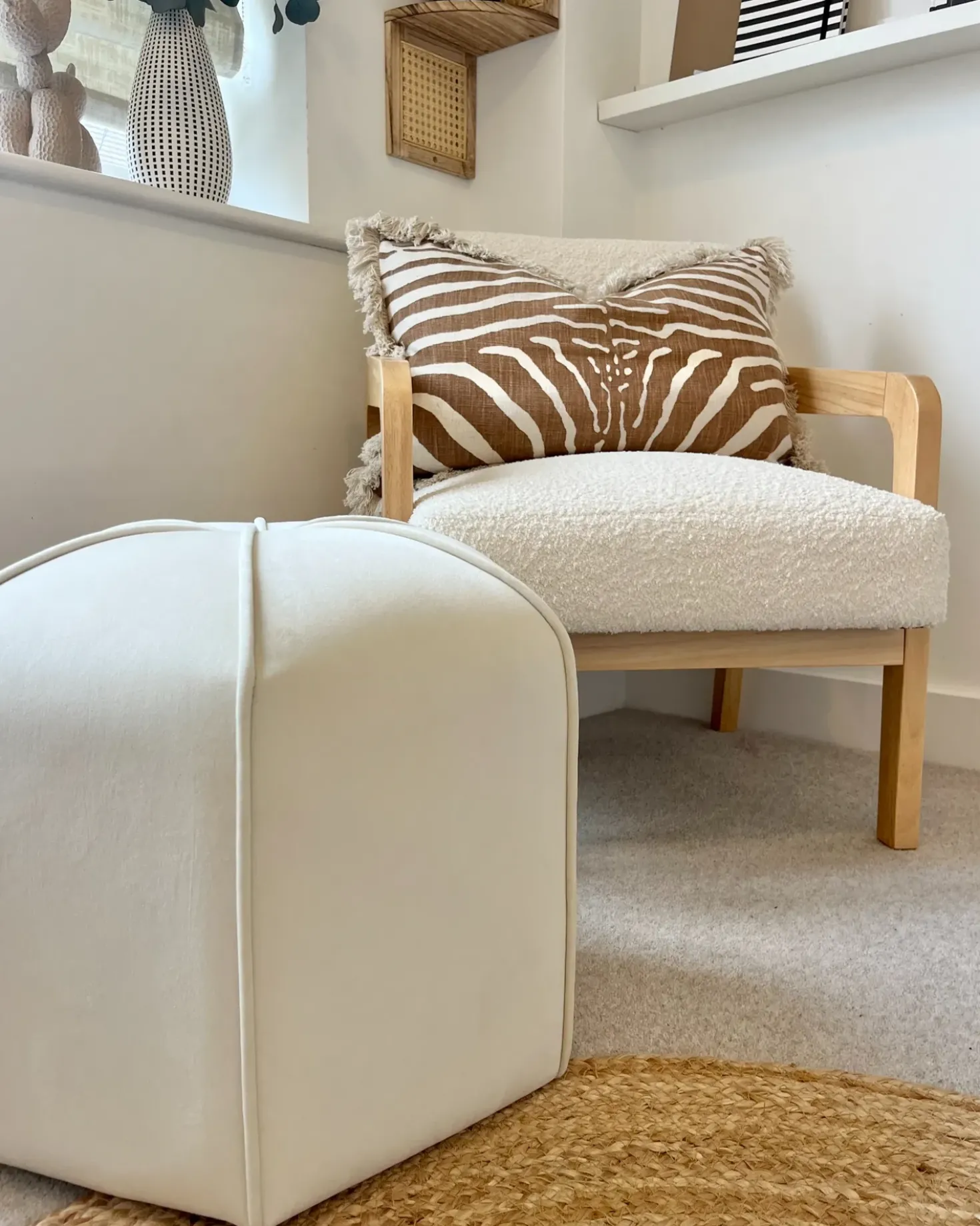 Pouf WISHEK Velluto Beige chiaro