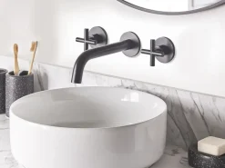 rubinetto miscelatore da parete per lavabo KAIETEUR Ottone Nero