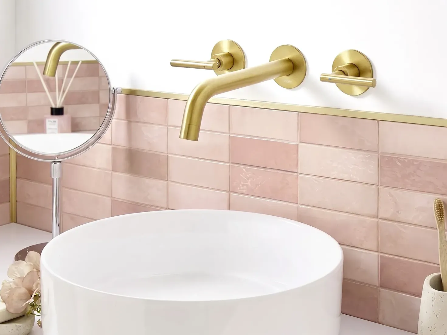 rubinetto miscelatore da parete per lavabo ISHINCA Ottone Oro