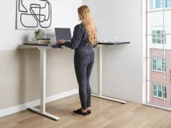 Scrivania angolare regolabile elettricamente DESTINES Nero/Bianco 160 cm 109 cm Lato destro
