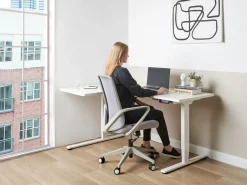 Scrivania angolare regolabile elettricamente DESTINES Bianco 160 cm 109 cm Lato Sinistro