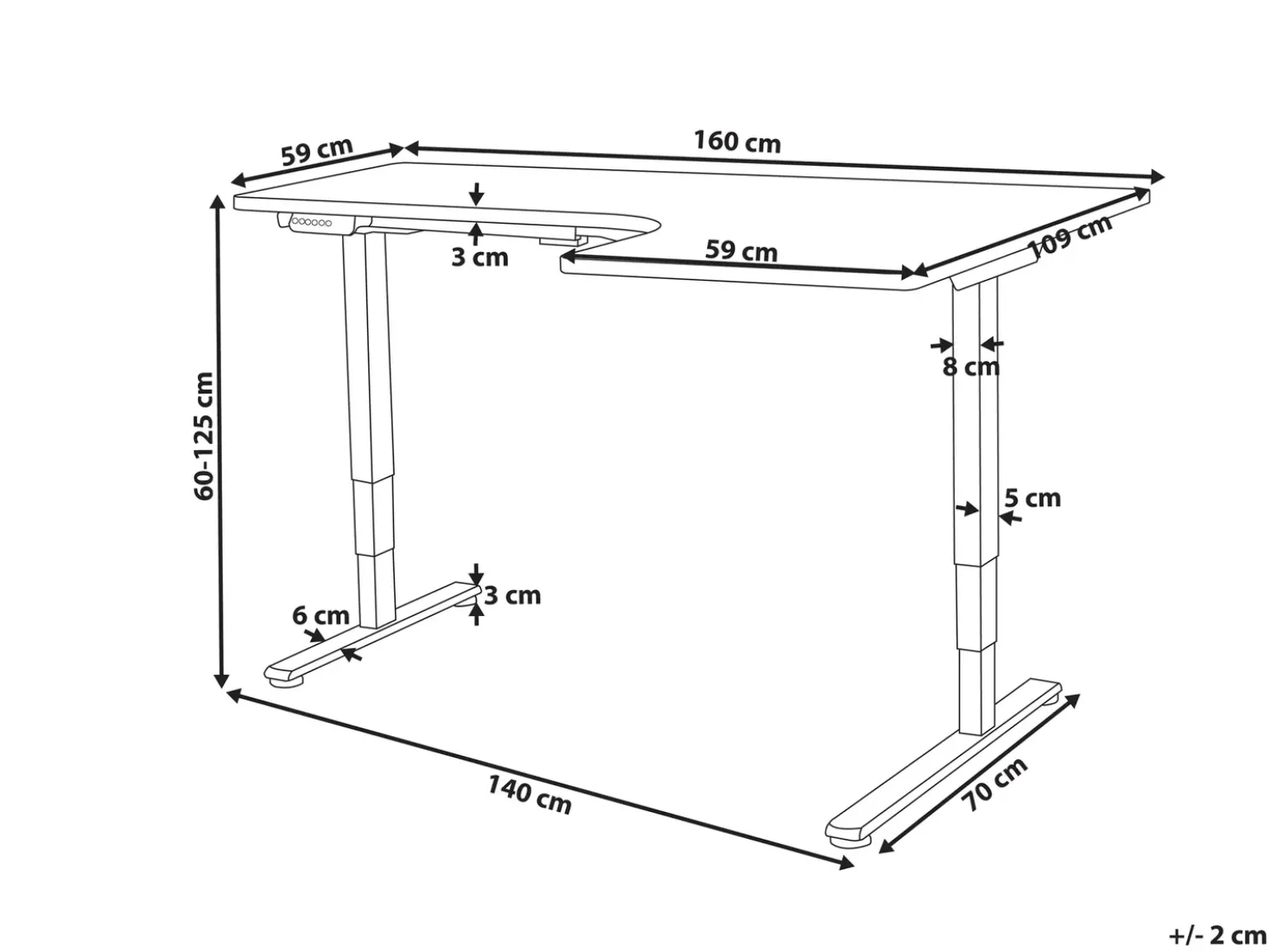 Scrivania angolare regolabile elettricamente DESTINES Bianco/Nero 160 cm 109 cm Lato destro