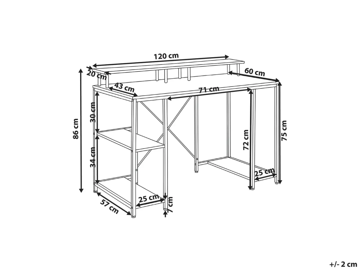 Scrivania CADDO Bianco 120 cm 60 cm con Ripiani