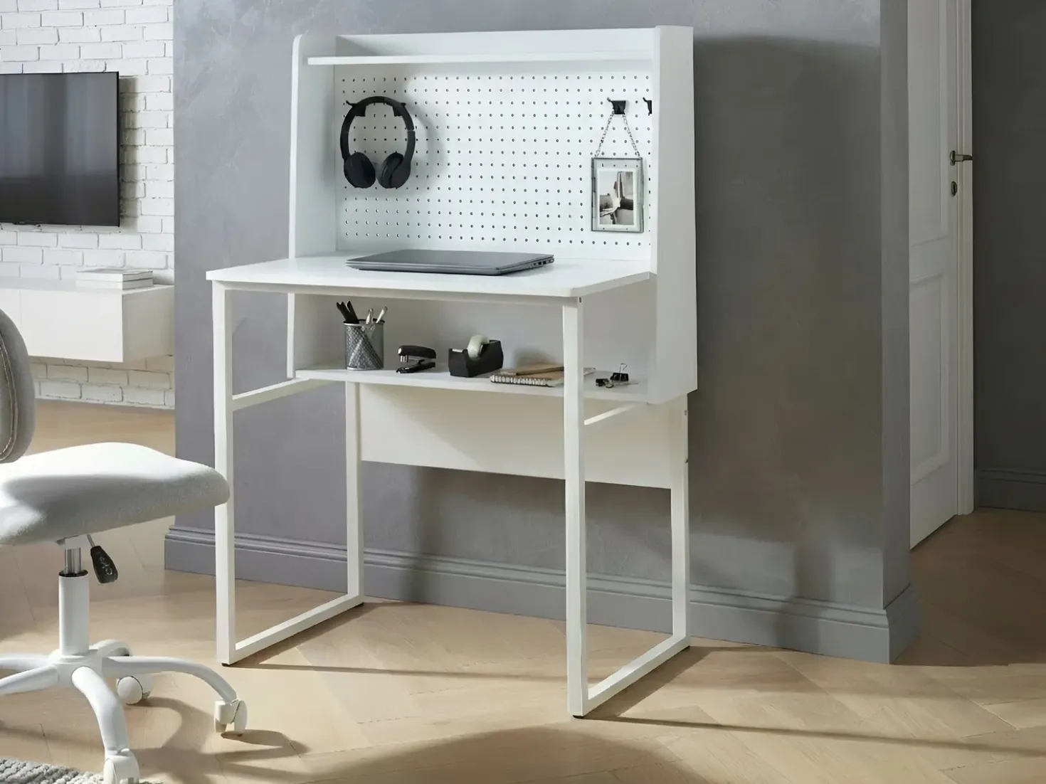 Scrivania da ufficio con pannello forato BUXTON Bianco 84 cm 48 cm