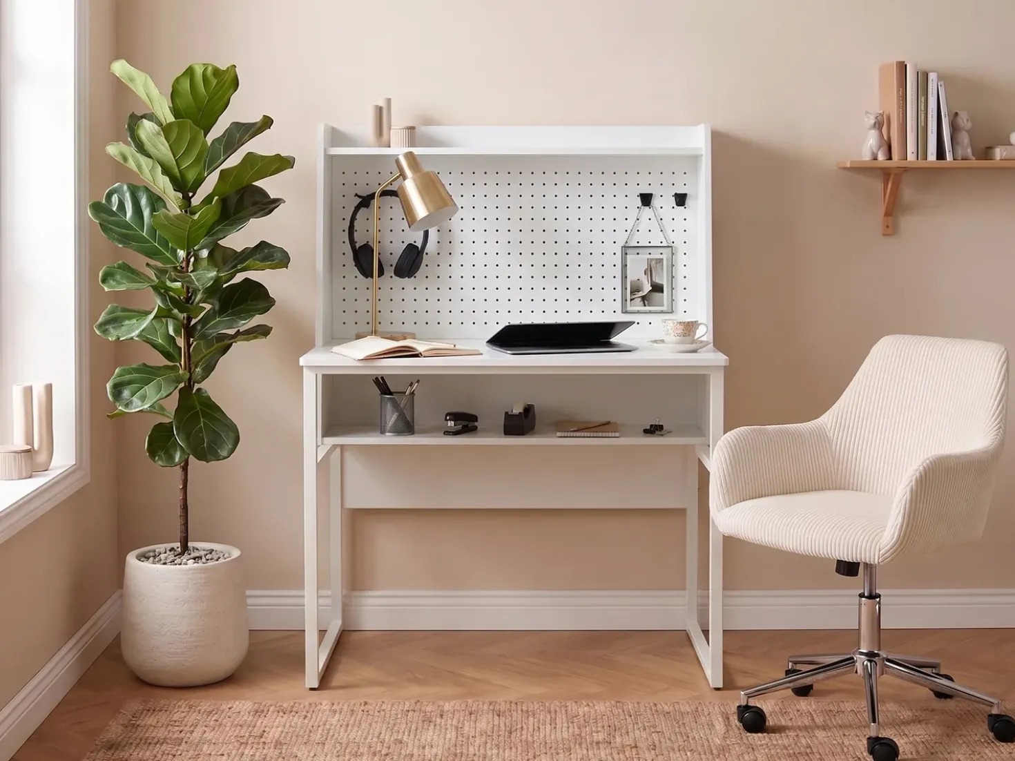 Scrivania da ufficio con pannello forato BUXTON Bianco 84 cm 48 cm