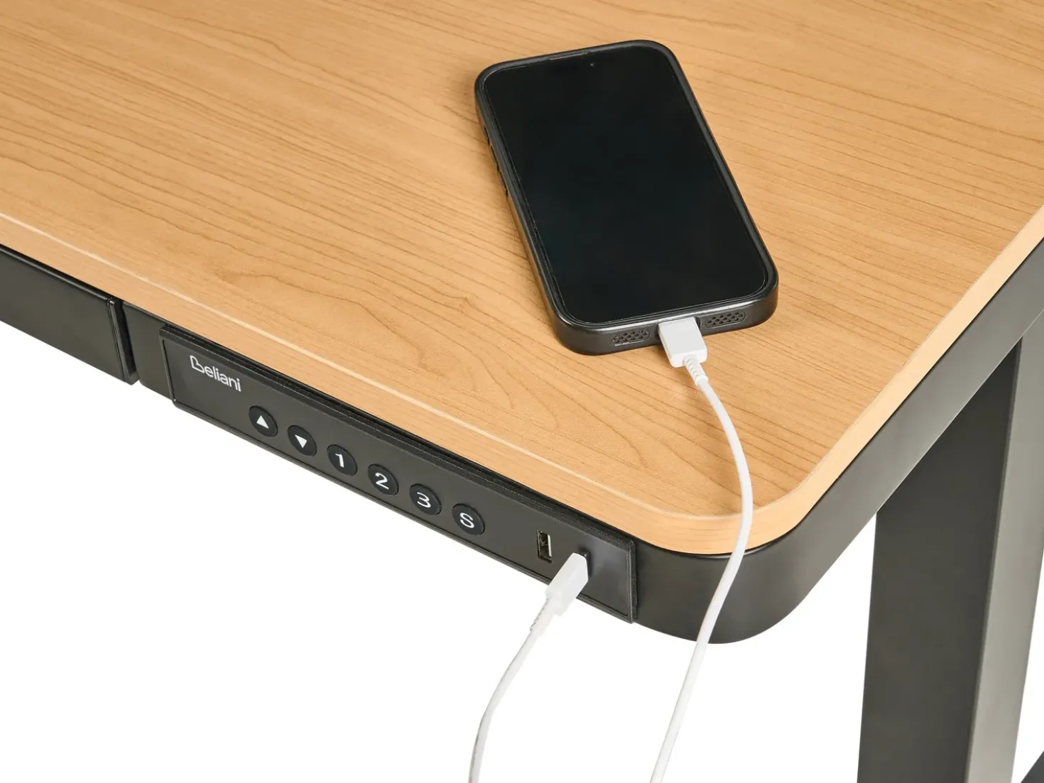 Scrivania elettrica regolabile in altezza PENLY Nero/Marrone chiaro 120 cm 60 cm con porta USB