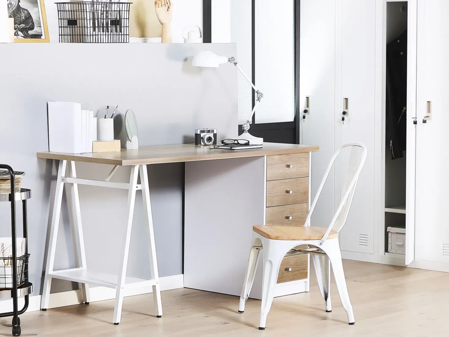 Scrivania HEBER Marrone/Bianco 140 cm 60 cm con Cassetti