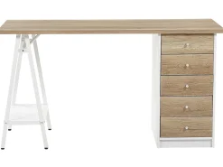 Scrivania HEBER Marrone/Bianco 140 cm 60 cm con Cassetti