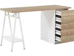 Scrivania HEBER Marrone/Bianco 140 cm 60 cm con Cassetti