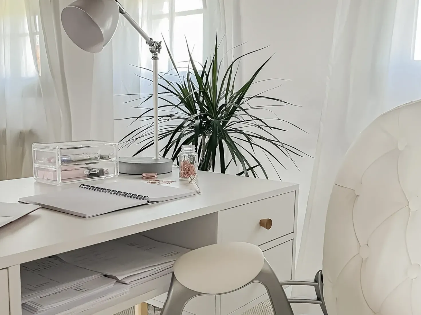 Scrivania LEVIN Bianco 110 cm 55 cm con Cassetti