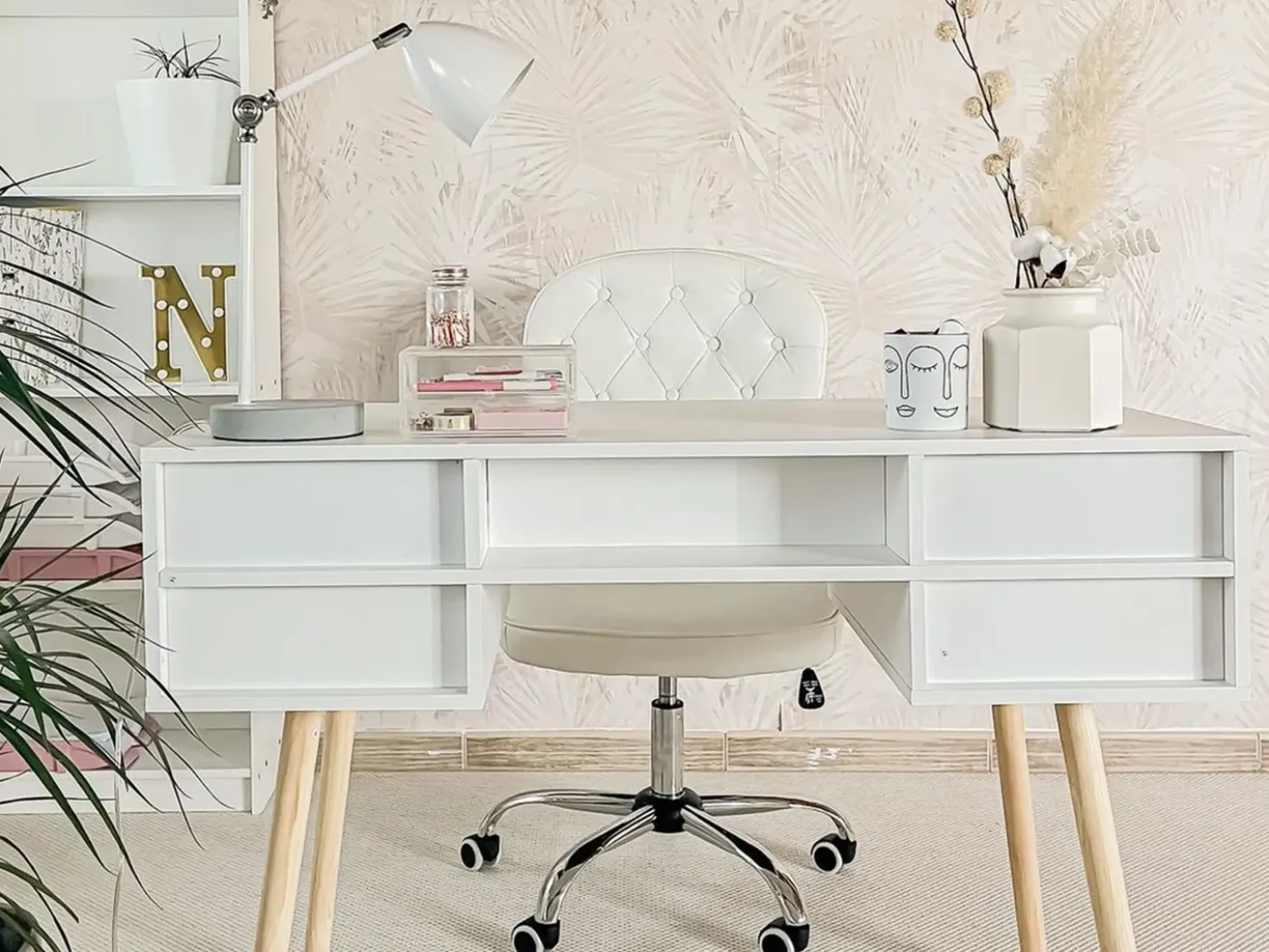 Scrivania LEVIN Bianco 110 cm 55 cm con Cassetti